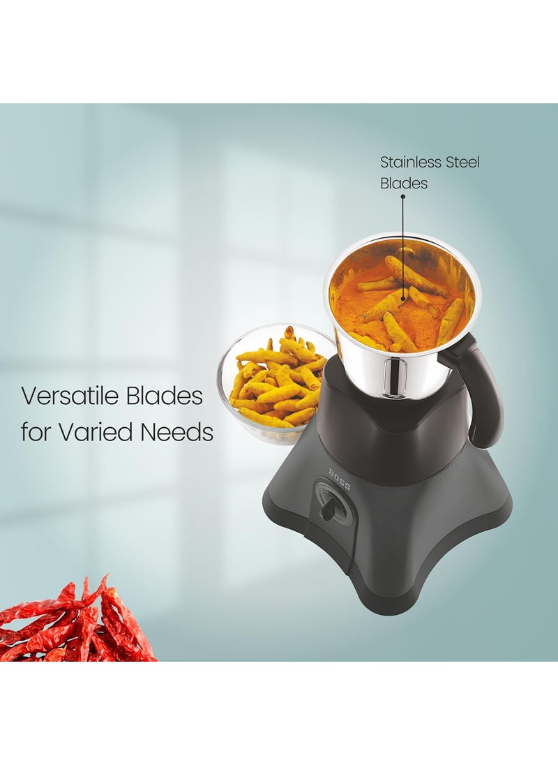 BOSS Cyclone X 750 W Mixer Grinder With 4 Jars (3 Stainless Steel Jars + 1 Juicer Jar) 4 Super Efficient Stainless Blades, 5 Years Warranty, Black, 750 watts