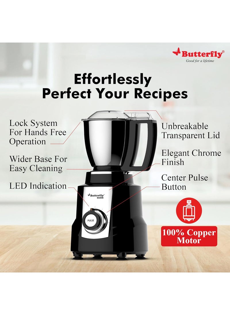 Butterfly Magnum 1.2 Hp Mixer Grinder 3 Jar, 900 Watt, Black