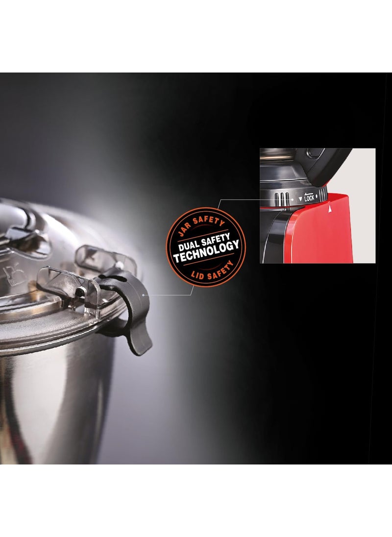 USHA ICHEF 750 Watt 3 JAR Copper Motor Mixer Grinder Hands Free operation with Dual Safety Lock| 2 Yr Product & 5 Yrs Motor Warranty(Red/Black)
