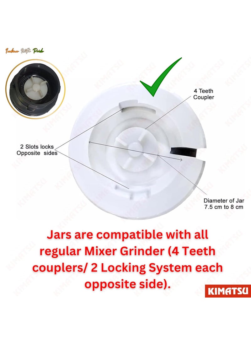 Bullet Food Grade Unbreakable Polycarbonate 350 & 500 ML Jars Suitable for all Regular mixer grinders with 4 teeth couplers and 2 Locking system Opposite side