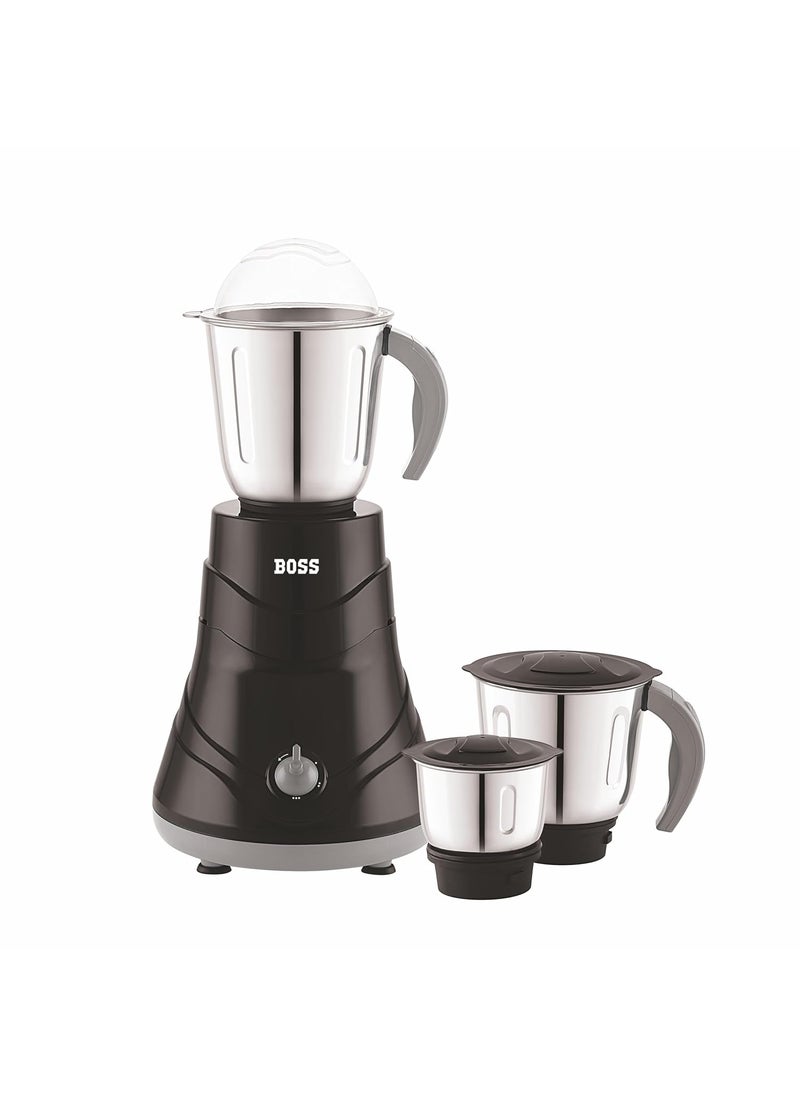 BOSS Alpha 750W Mixer Grinder with Powerful Motor, 5 years warranty* & Overload Protection, 3 Stainless Steel Jars, Black