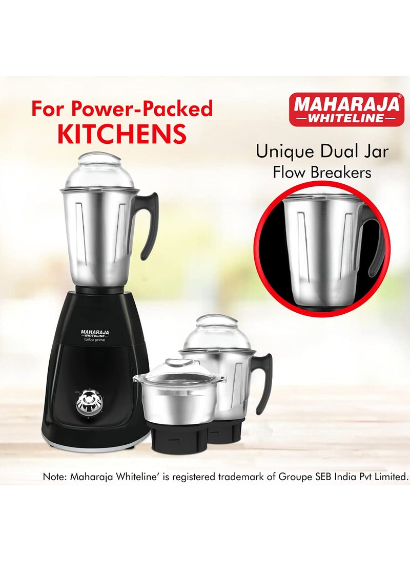 Maharaja WhitelineTurbo Prime HD Mixer Grinder 1000 Watt II Copper Motor II 3 Stainless Steel Jar II 5 Year Motor Warranty (Black)