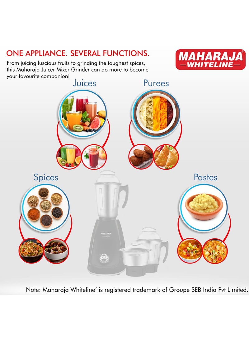 Maharaja WhitelineTurbo Prime HD Mixer Grinder 1000 Watt II Copper Motor II 3 Stainless Steel Jar II 5 Year Motor Warranty (Black)