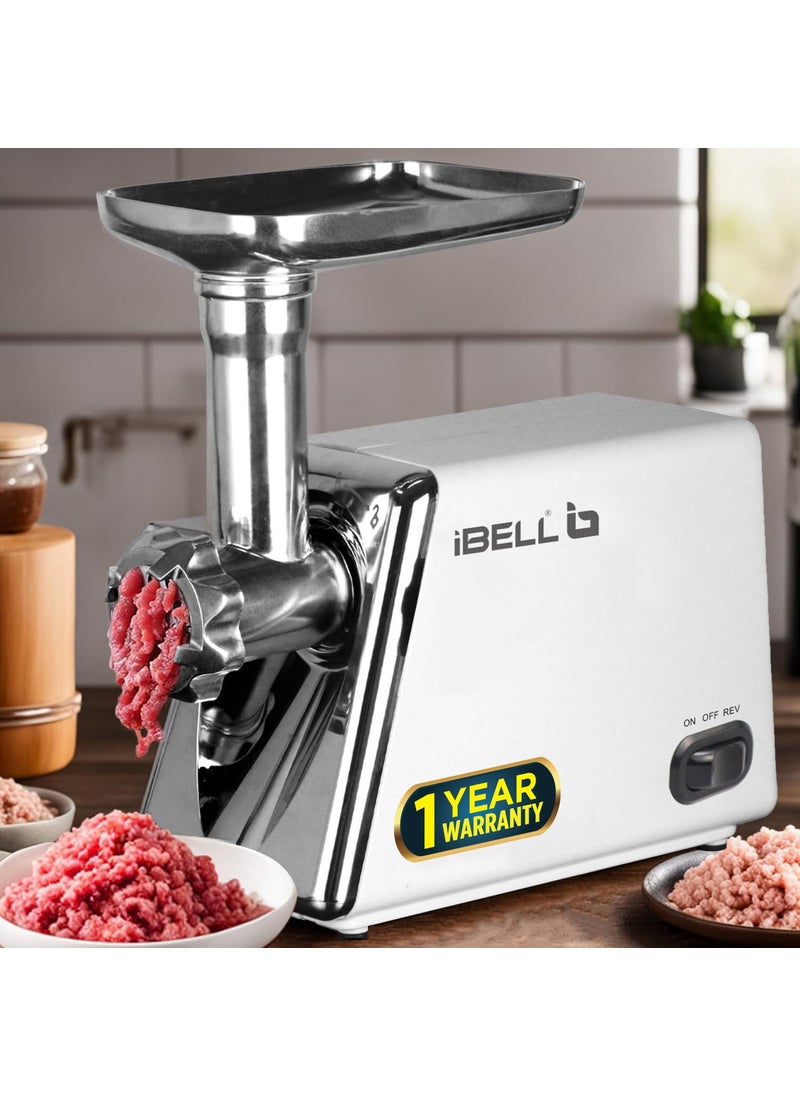 iBELL Stainless Steel Mt1750Y Meat Grinder, 1800W, Heavy Duty Mincer Machine For Mincing/Chopping Meat, Keema/Sausage/Kebab Maker (Silver)