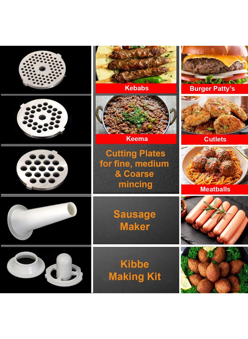 iBELL Stainless Steel Mt1750Y Meat Grinder, 1800W, Heavy Duty Mincer Machine For Mincing/Chopping Meat, Keema/Sausage/Kebab Maker (Silver)