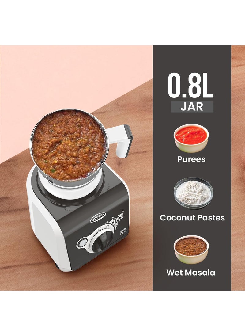 ULTRA Stealth neo MixerGrinder,750W,AISI304 Food Grade SS Jars &Blades,Serrated Stainless Steel Blades,Lesser noise,ABS Body,3Jars Small (0.5L),Medium (0.8L), Large(1.5L), 5Year Motor Warranty