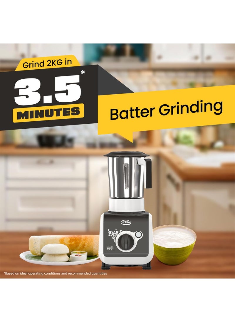 ULTRA Stealth neo MixerGrinder,750W,AISI304 Food Grade SS Jars &Blades,Serrated Stainless Steel Blades,Lesser noise,ABS Body,3Jars Small (0.5L),Medium (0.8L), Large(1.5L), 5Year Motor Warranty