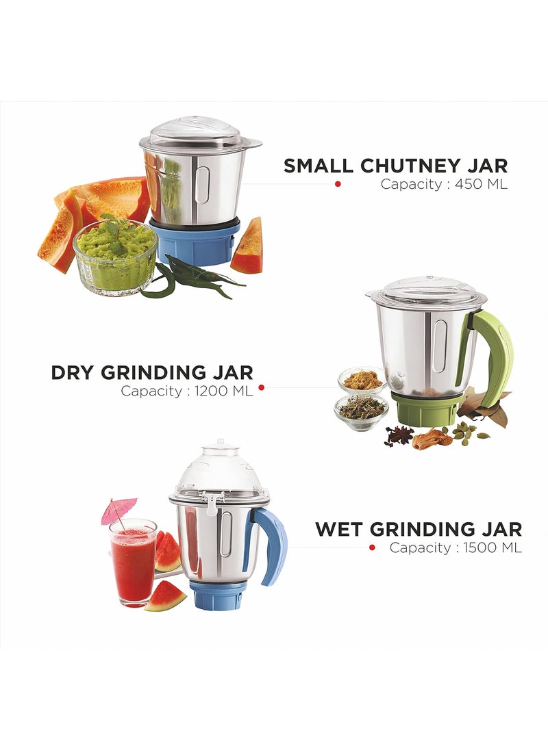 BOSS Excel Pro Mixer Grinder, 750 W, 3 Jars, (Blue)