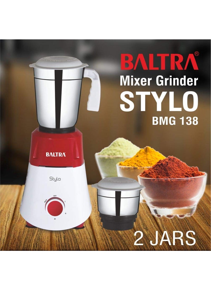 Baltra Stylo 2 550W 2 Jar Mixer Grinder, Red