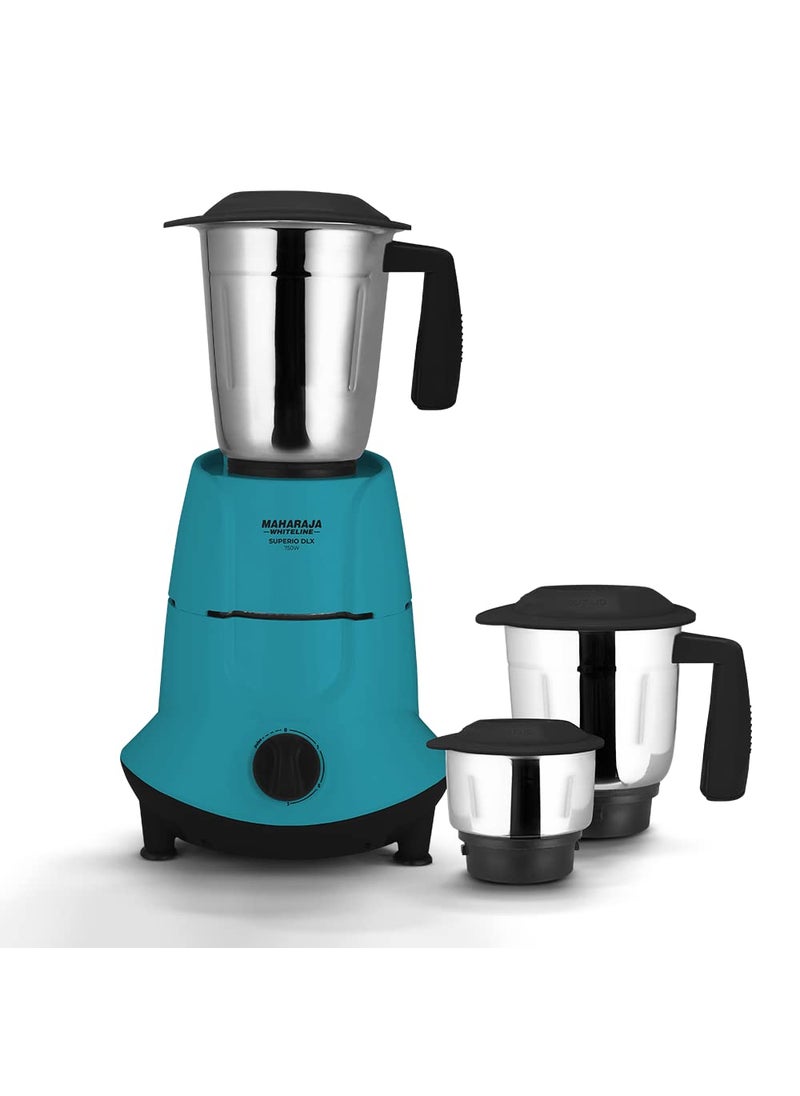 Maharaja Whiteline Superio Dlx Mixer Grinder with 3 Jars, 750W - MX-255 (Turquoise Blue & Black)