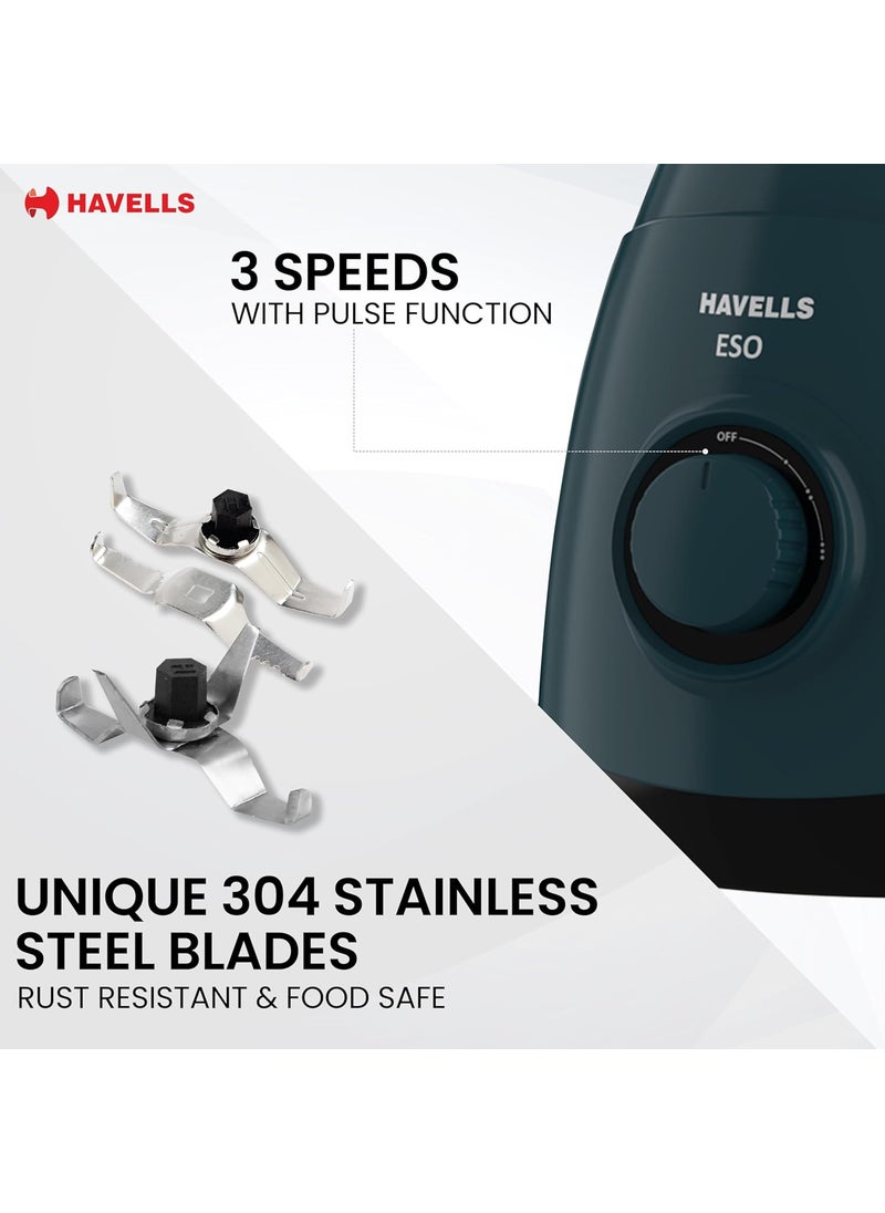 Havells ABS ESO 750W 4 JAR Mixer Grinder, Heavy and Wider Mouth SS Blades & Jars, All Jars with Handle & One Juicer Jar, Mixie For Kitchen, 2 Year Product & 5 Year Motor Manufacturer Warranty (Teal)