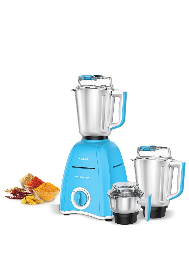 Havells Momenta NV 750 Watt Mixer Grinder with 3 Stainless Steel Jar, SS-304 Grade Blades & 5 year motor warranty (Blue)