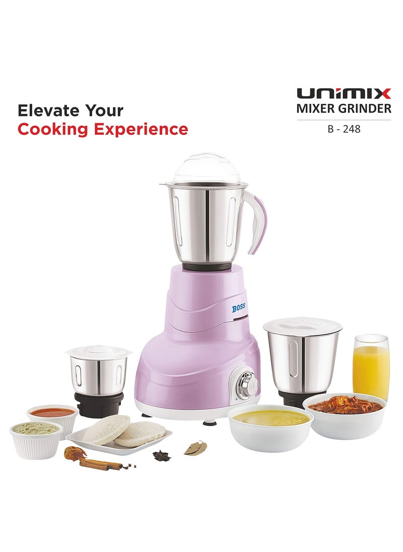 BOSS Unimix Mixer Grinder, 550 Watts, 3 Jars, Mauve Pink