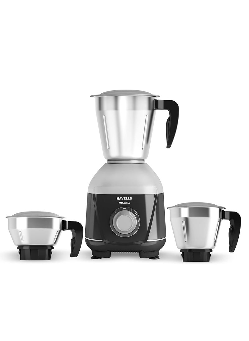 Havells MIXWELL 500 W 3 Jar Mixer Grinder, 304 SS Blades I High Speed 21000 RPM Motor, Heavy and Wider mouth SS Jars, All Jars with Handle (Black and Grey)