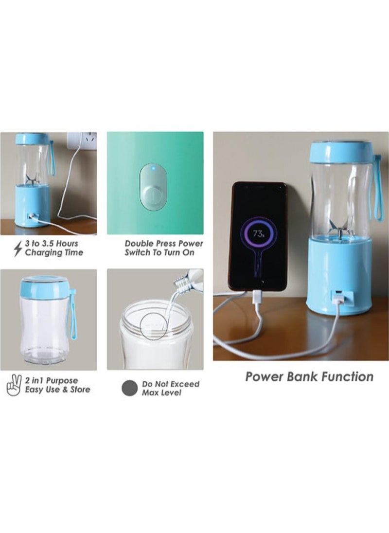 Food Chopper & Blender with Powerbank, 380ml Cup, 60W Powerful Motor, USB Charging with Cable, Portable Power Bank Design rechargeable Function– Vegetable, Nut, Herb Grinder for Kitchen, Travel, Camping