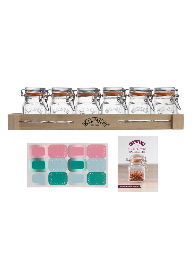 Kilner Est 1842 Premium Glass Clip Top Spice Jars With Airtight Lid For Thinkitchen With Lid Of Glass,Glass Lock With Wire Clip Lock,Top Fastening Lid,Dishwasher Safe,Set Of 6,70Ml Each - Transparent