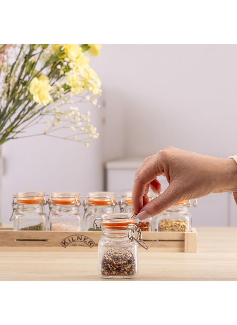 Kilner Est 1842 Premium Glass Clip Top Spice Jars With Airtight Lid For Thinkitchen With Lid Of Glass,Glass Lock With Wire Clip Lock,Top Fastening Lid,Dishwasher Safe,Set Of 6,70Ml Each - Transparent