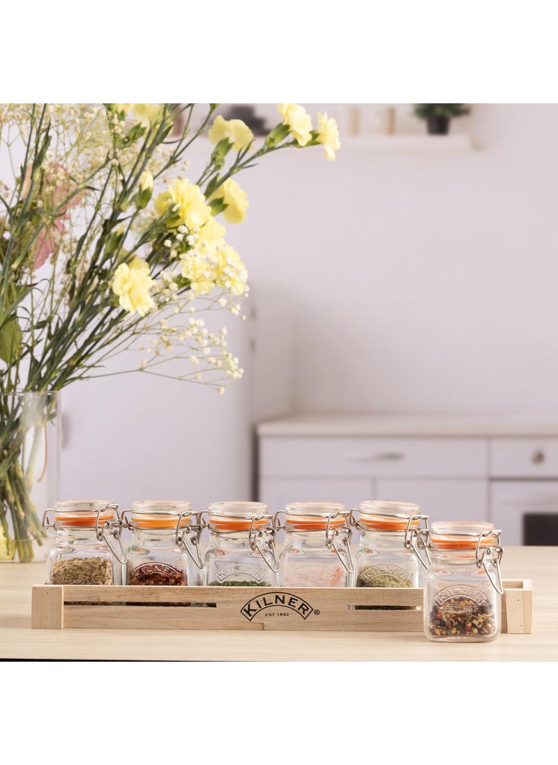 Kilner Est 1842 Premium Glass Clip Top Spice Jars With Airtight Lid For Thinkitchen With Lid Of Glass,Glass Lock With Wire Clip Lock,Top Fastening Lid,Dishwasher Safe,Set Of 6,70Ml Each - Transparent
