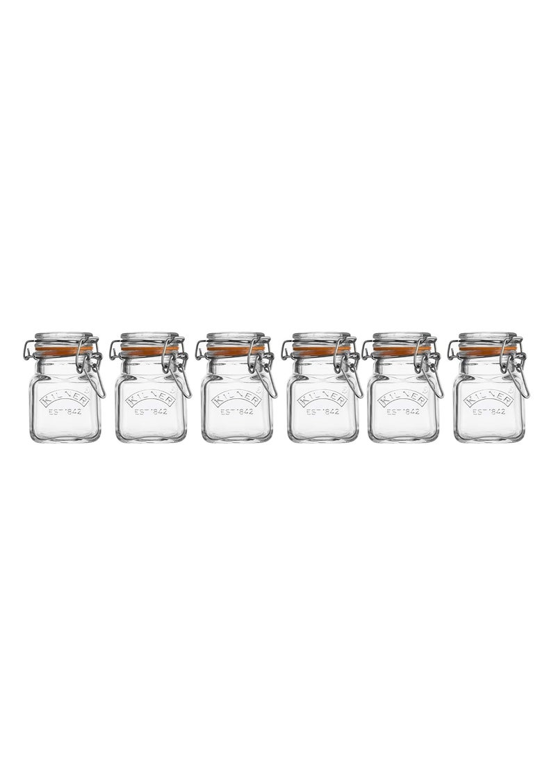 Kilner Est 1842 Premium Glass Clip Top Spice Jars With Airtight Lid For Thinkitchen With Lid Of Glass,Glass Lock With Wire Clip Lock,Top Fastening Lid,Dishwasher Safe,Set Of 6,70Ml Each - Transparent