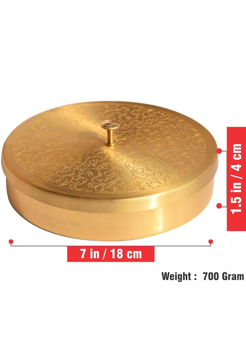 Pure Source India Brass Spice Box, Masala Dabba Masaladani/organisers For Kitchen With Spoon (7 Containers, 80 ml Each) with 1 spoon