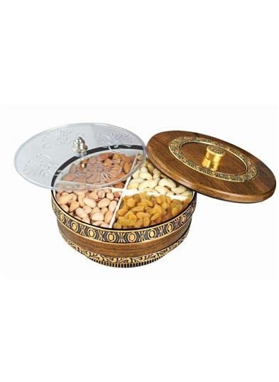 Liza Dry Fruit/Spice Box Wood Food-grade Jar/Container Dabba Organizer Handmade/Spice Storage Racks Jars, 4 Compartment Storage Box, Masala Box for Home