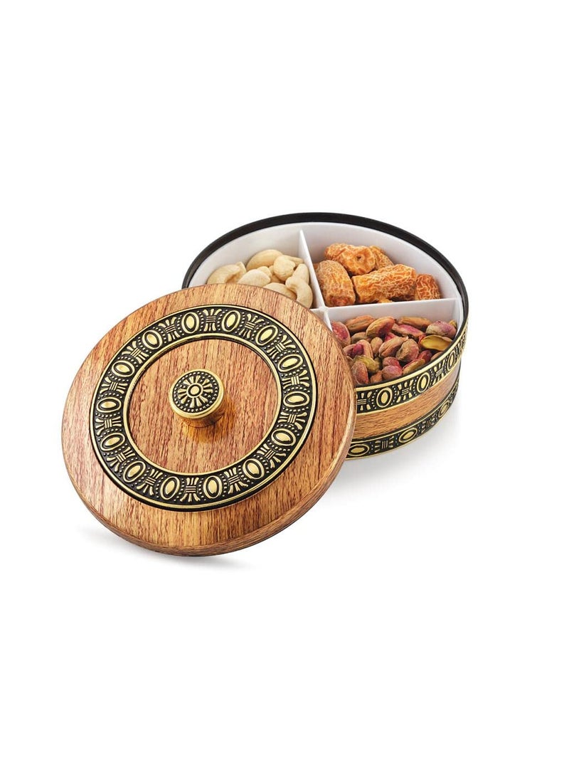 Liza Dry Fruit/Spice Box Wood Food-grade Jar/Container Dabba Organizer Handmade/Spice Storage Racks Jars, 4 Compartment Storage Box, Masala Box for Home