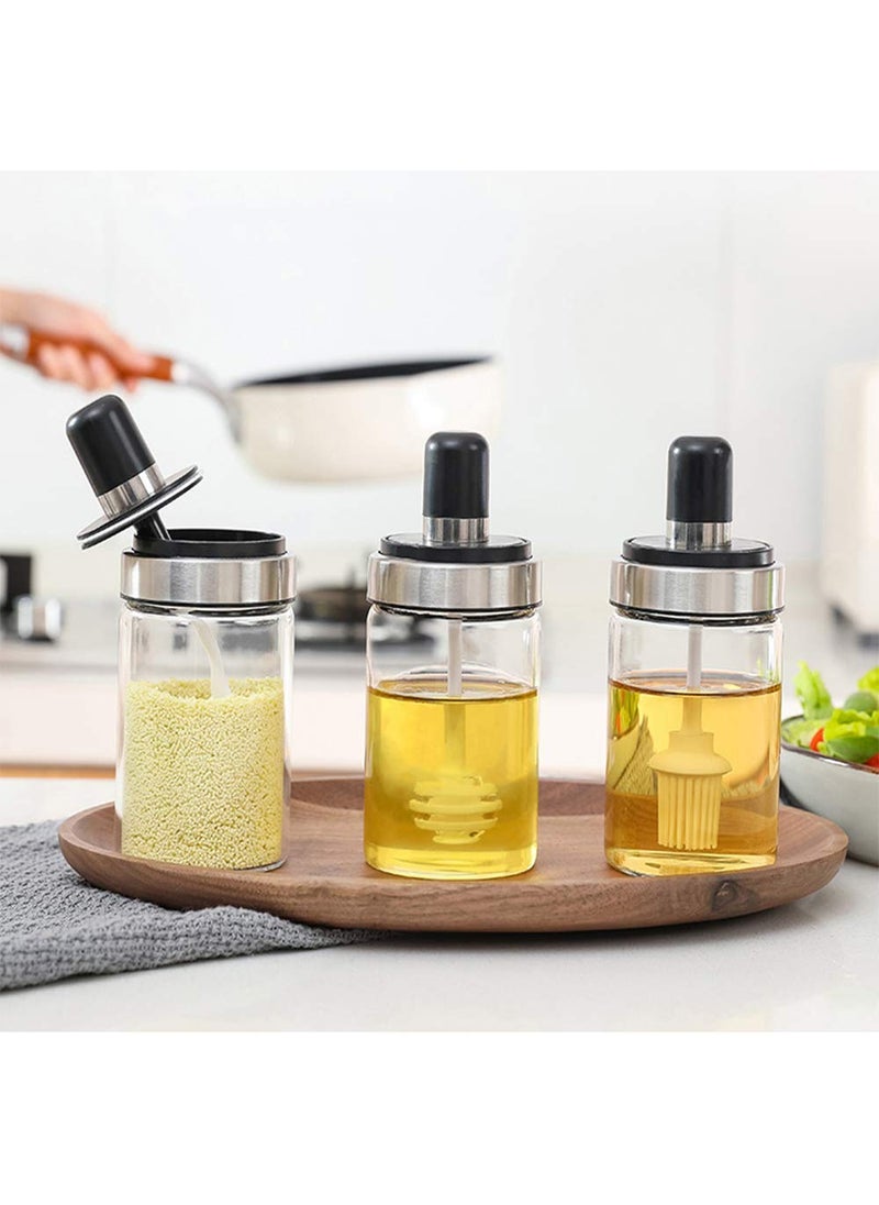 CARTSHOPPER Borosilicate Glass Jar, Pickle Jar, Honey Jar, Oil Dispenser, Chutney Jar, 3 Different JarsOil Dispenser (SPOON + HONEY +BRUSH) - 3 Set