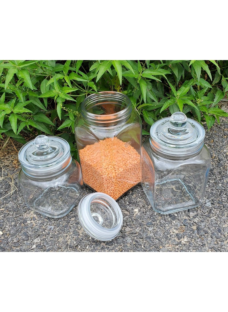 Pure Source India 3 In One Glass Spice Jar, 1.5 Kg, 1 Kg & 500 Gram, 1 Pcs Each, Clear