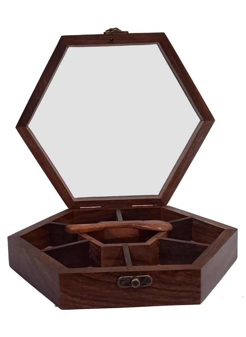 Purpledip Wooden Masala Spice Storage Box: 7 Slots for Spices Trinkets Jewellery (12336A)