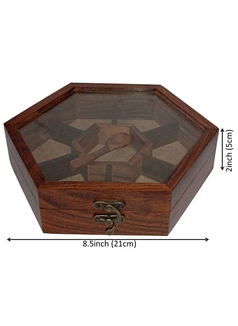 Purpledip Wooden Masala Spice Storage Box: 7 Slots for Spices Trinkets Jewellery (12336A)