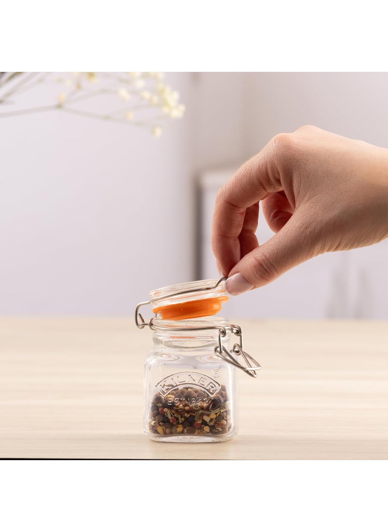 Kilner Premium Borosilicate Clip Top Glass Jar for thinKitchen, 70ML, 1 Pieces Square for Food Storage Container | Dry Fruit | Grains | Spices