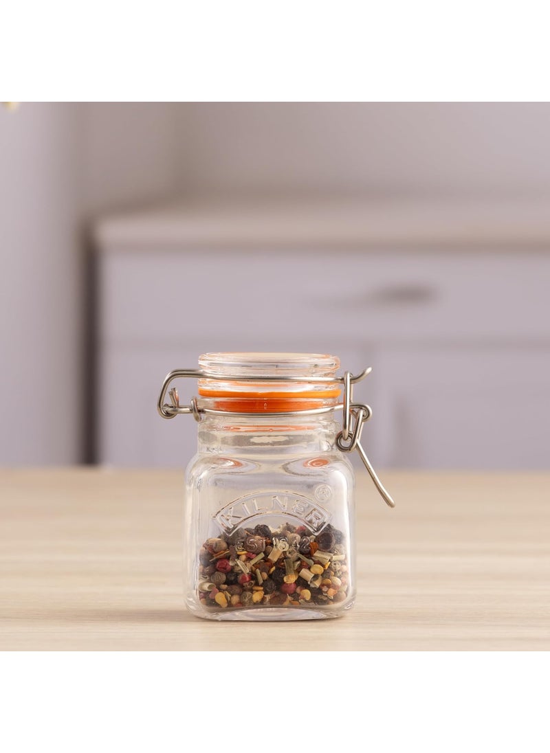 Kilner Premium Borosilicate Clip Top Glass Jar for thinKitchen, 70ML, 1 Pieces Square for Food Storage Container | Dry Fruit | Grains | Spices