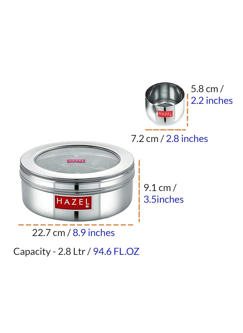 HAZEL Stainless Steel Masala Box for Kitchen | Spice Containers for Kitchen Storage | Masala Dani for Kitchen with 7 Containers & Spoon