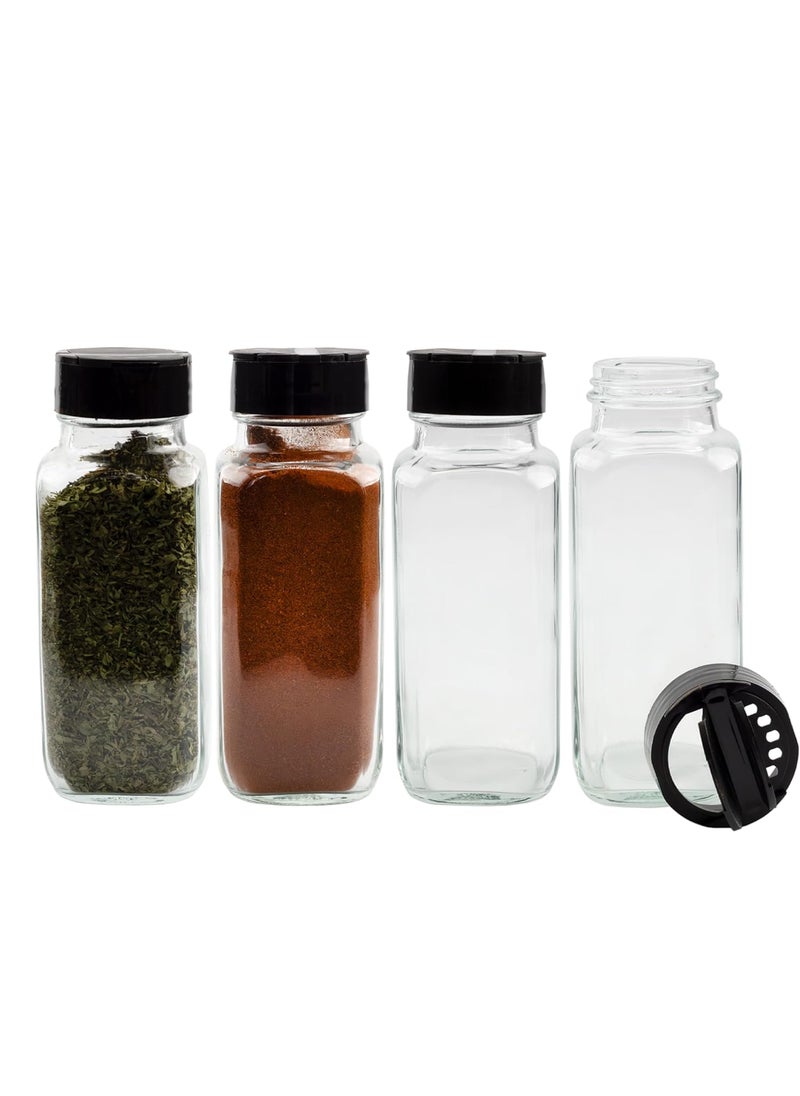 French Square Spice Jars, Spice Shaker/Pourer with Lid (4 Pack); 1-Cup / 8 Fluid Ounce Capacity, Great for Spices, Herbs, Seasonings and More