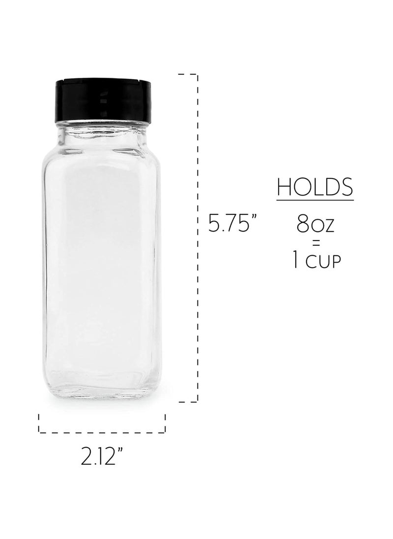 French Square Spice Jars, Spice Shaker/Pourer with Lid (4 Pack); 1-Cup / 8 Fluid Ounce Capacity, Great for Spices, Herbs, Seasonings and More