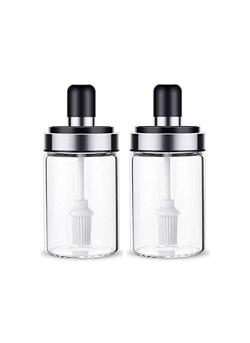 Femora Borosilicate Glass Food Storage Oil Butter Jar with Brush 250ml Set of 2, Transaparent