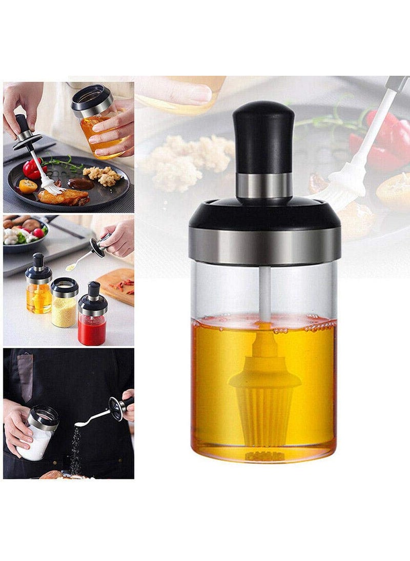 Femora Borosilicate Glass Food Storage Oil Butter Jar with Brush 250ml Set of 2, Transaparent