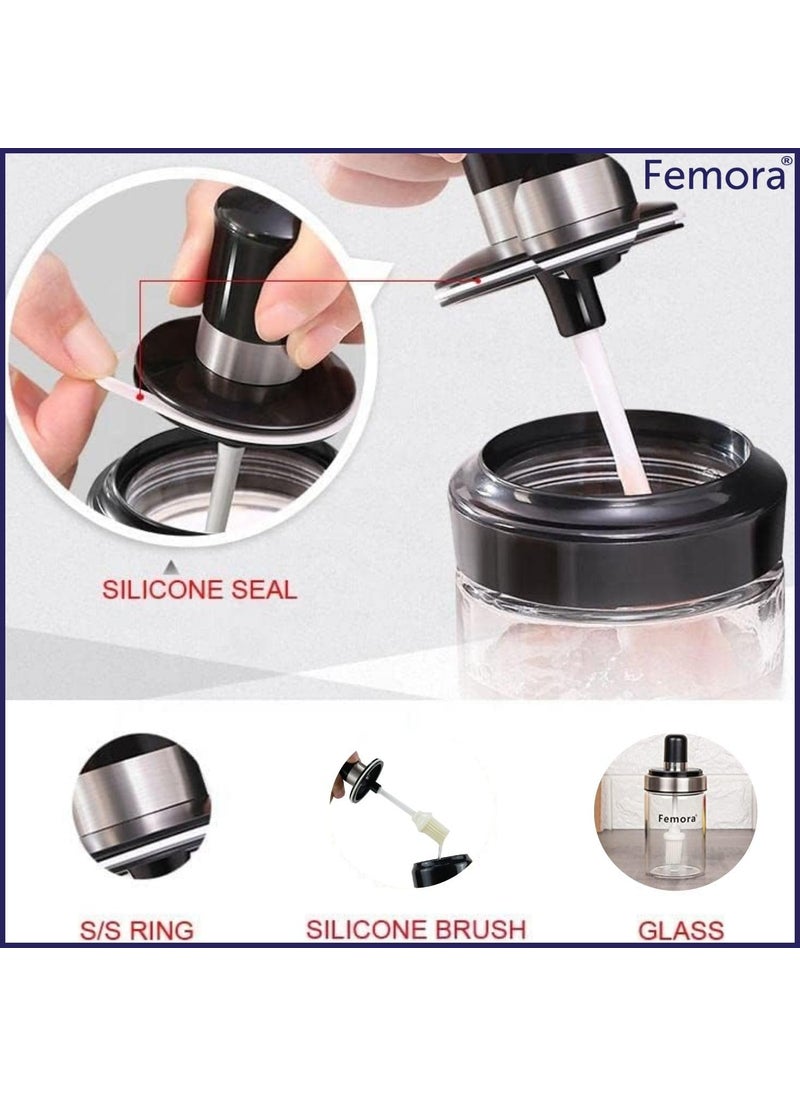 Femora Borosilicate Glass Food Storage Oil Butter Jar with Brush 250ml Set of 2, Transaparent