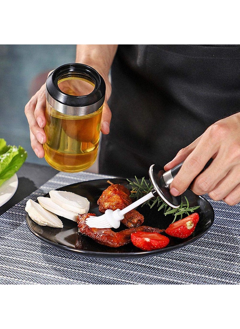 Femora Borosilicate Glass Food Storage Oil Butter Jar with Brush 250ml Set of 2, Transaparent