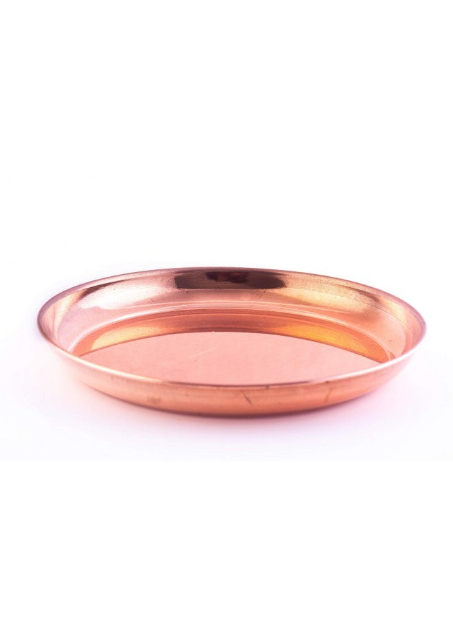 ROLIMOLI Pure Copper Thali Tray Plate, Serving Tea Coffee, Home Décor, Tableware, 7 inch