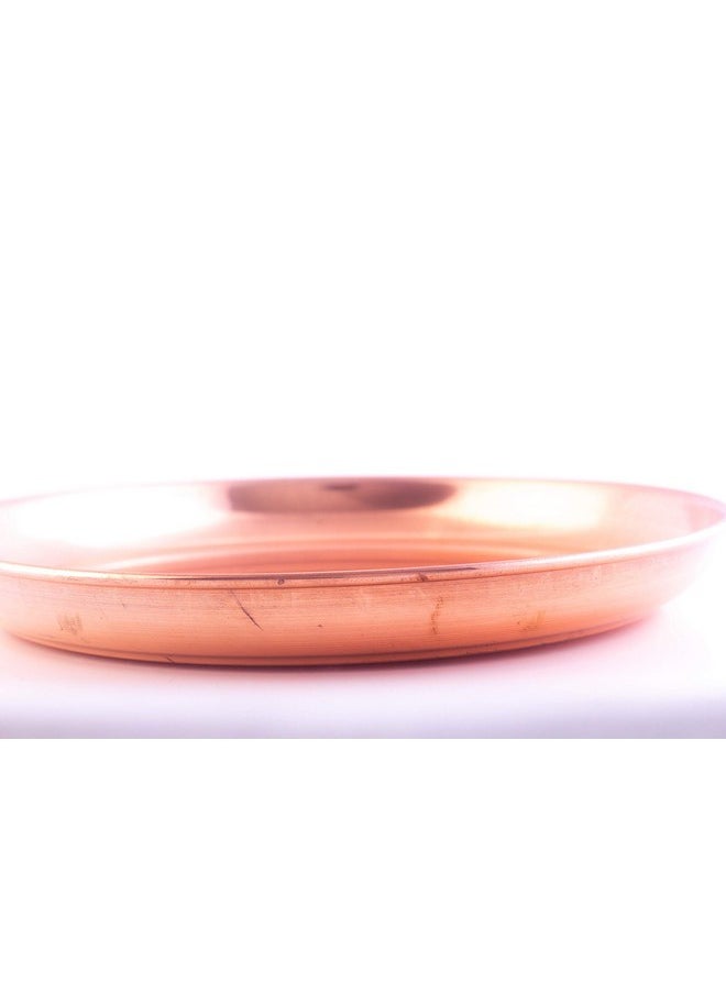 ROLIMOLI Pure Copper Thali Tray Plate, Serving Tea Coffee, Home Décor, Tableware, 7 inch