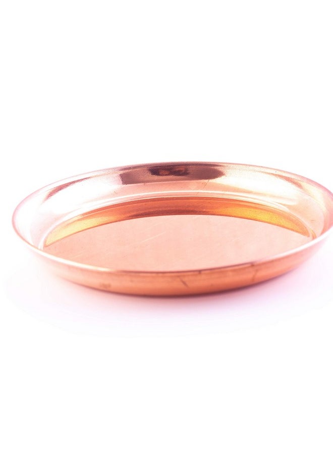 ROLIMOLI Pure Copper Thali Tray Plate, Serving Tea Coffee, Home Décor, Tableware, 7 inch