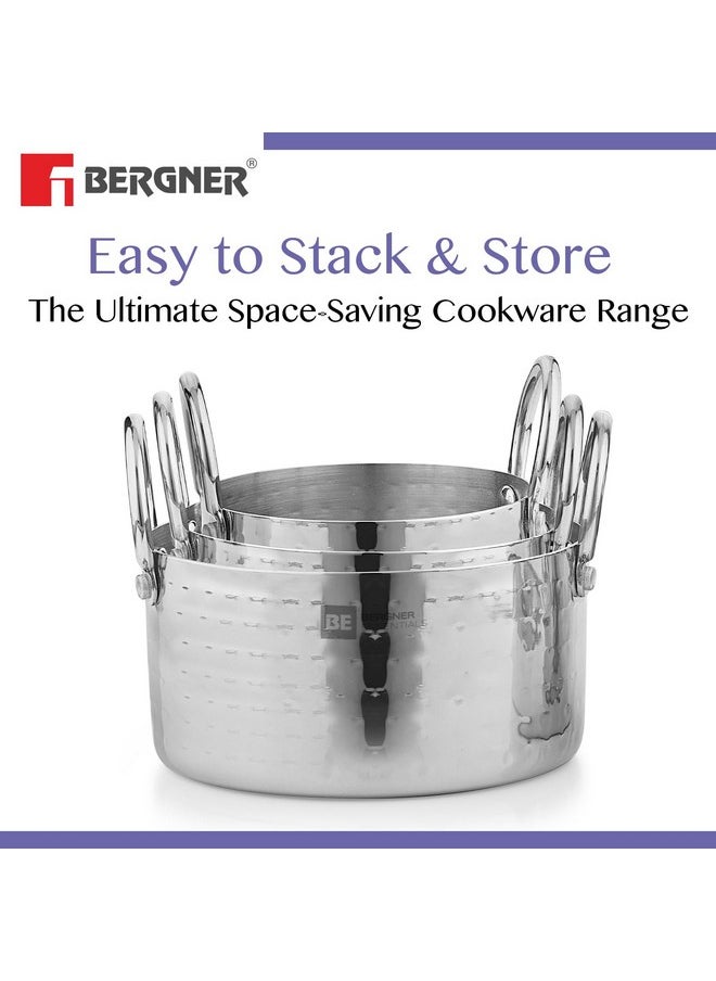 Bergner BE Bergner Essentials Stainless Steel Mini Hammered 3 Pcs Serving Set with Capacity of 10 cm / 400 ml, 12 cm / 700 ml & 14 cm / 1100 ml, 5-Year Warranty by Bergner, Silver