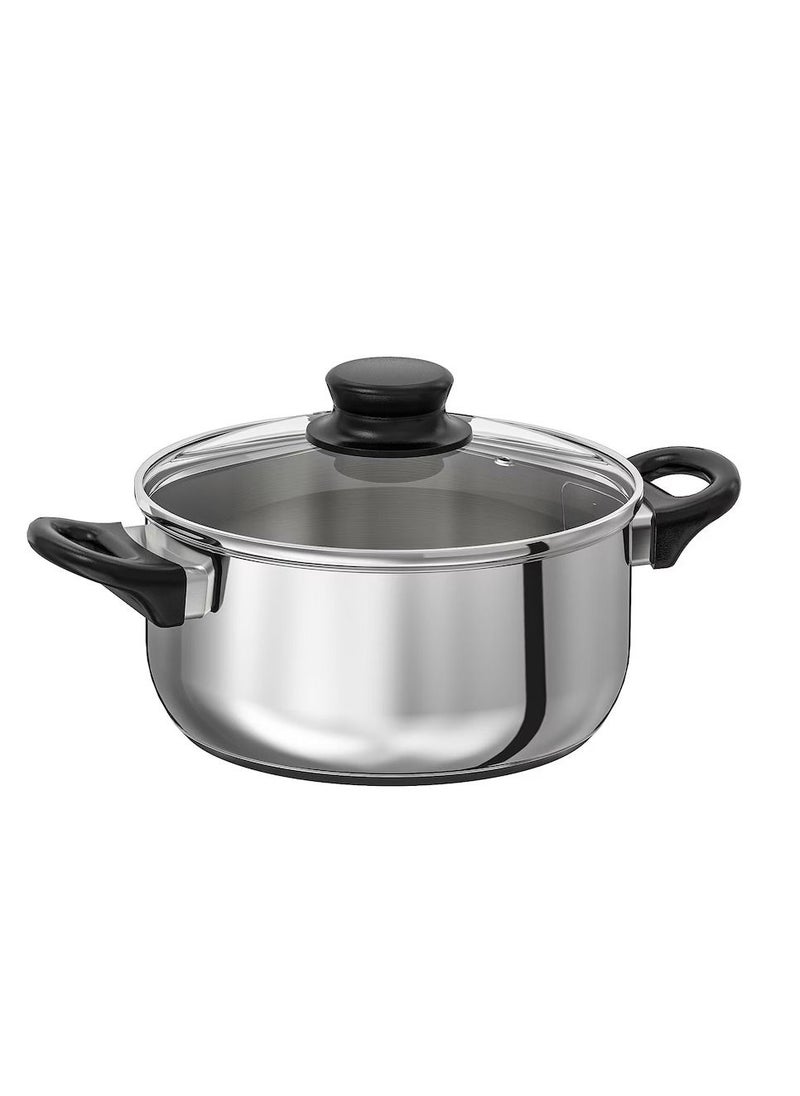 Pot with lid glass stainless steel 2.8 l