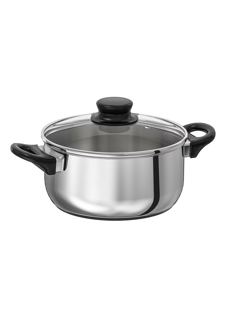 Pot with lid glass stainless steel 2.8 l