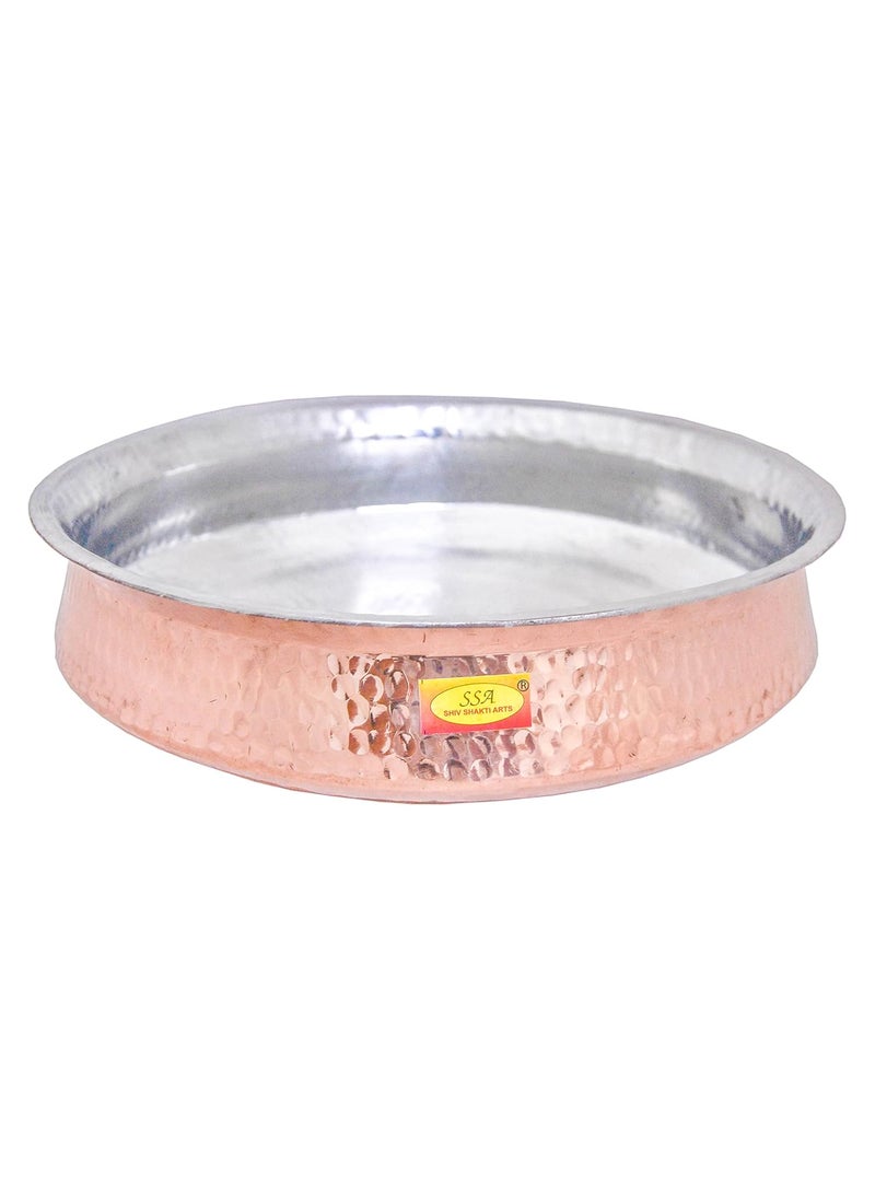 Shiv Shakti Arts Pure Copper Hammered Lagan Handi Chaffing Dish Pan with Tin Lining, Cookware and Serveware,5 litres, Brown