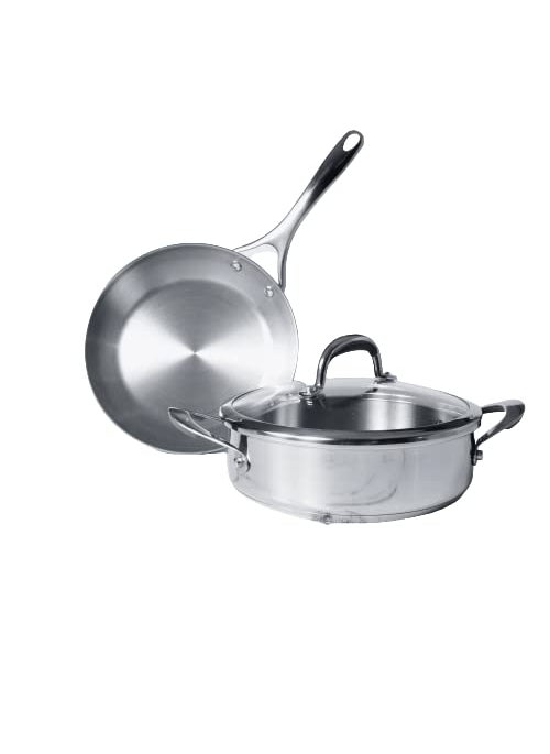 Meyer Select Nickel Free Stainless Steel 3 Piece Cookware Set | Kitchen Steel cookware Set | Induction cookware | 24cm Frying pan + 24cm Sauteuse with Interchangeable Lid (Induction & Gas Compatible)