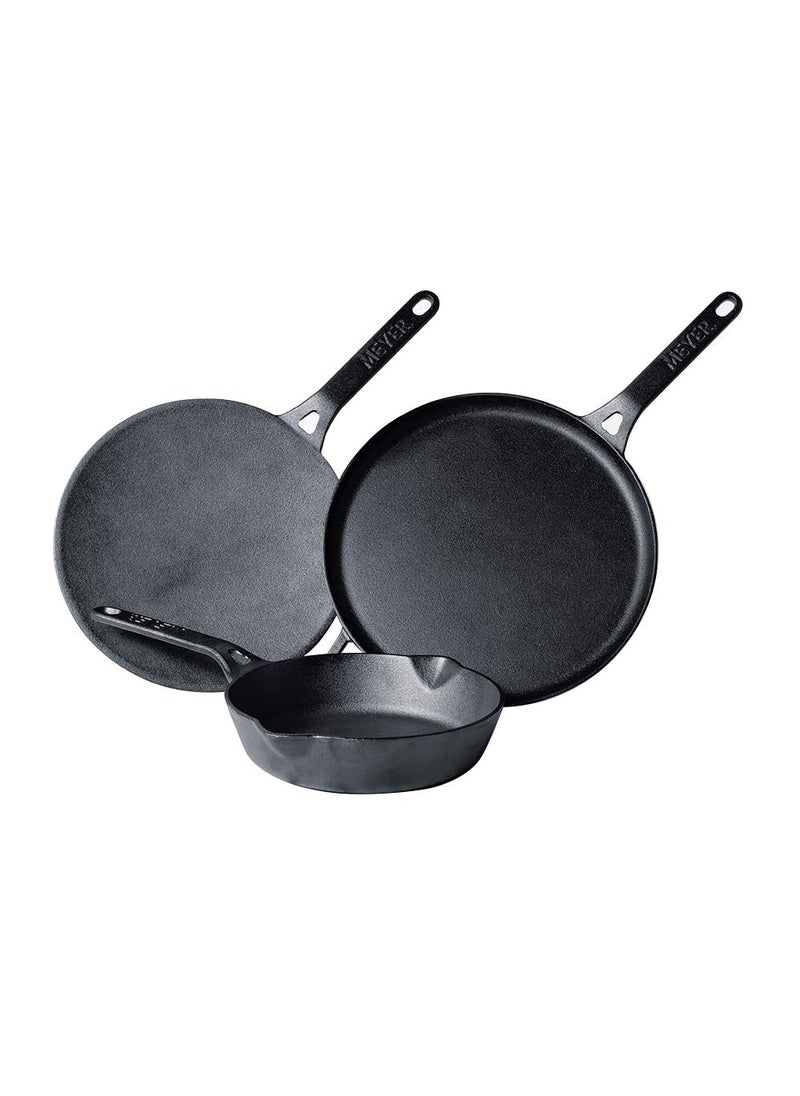 Meyer Cast Iron Tawa, Black, 3 Pieces