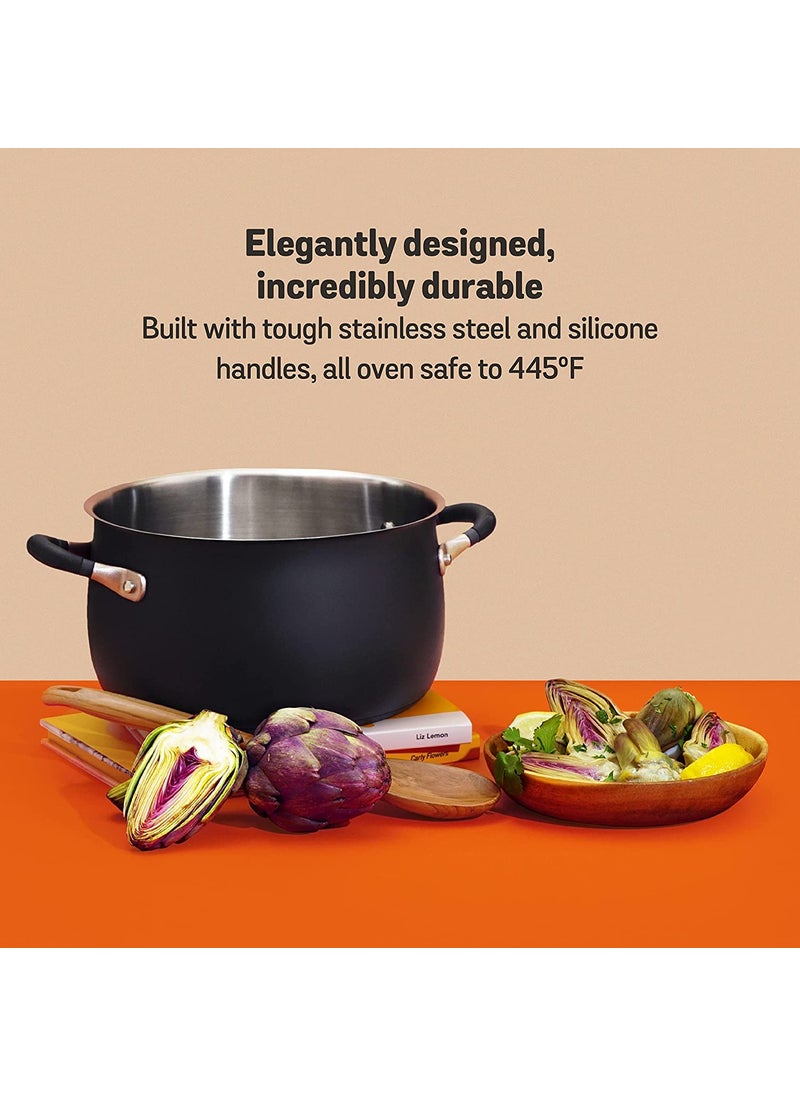 Meyer Accent Series Hard Anodized Steel Casserole with Lid | Biryani Pot | Cooking Casserole with Lid Gas and Induction Compatible | Cooking Set for Kitchen, 2 Piece, 7.6L Matte Black