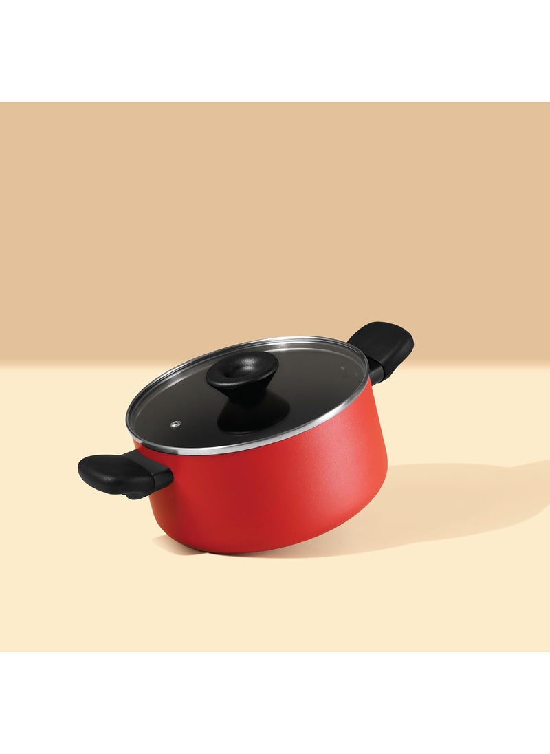 Meyer Bauhaus Aluminum Nonstick Casserole 20cm + Frypan 20cm Cookware Set | Non Stick Cookware Set with Interchangeable Lid | Cooking Set for Kitchen | Non Stick Pan | Induction Cookware, Red